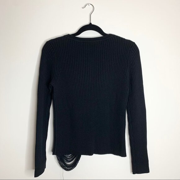 Revolve One Grey Day Robert Sweater Distressed Ribbed Knit Cotton Silk Black XS - Picture 14 of 16